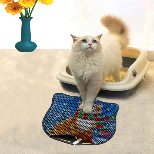 Covoras litiera pentru colectarea granulelor de nisip, Paws &amp; Whiskers, Kdkafa0176, 50% PVC/50% poliester, Multicolor