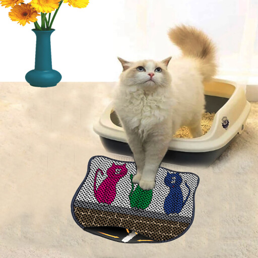 Covoras litiera pentru colectarea granulelor de nisip, Paws &amp; Whiskers, Kdkafa0184, 50% PVC/50% poliester, Multicolor