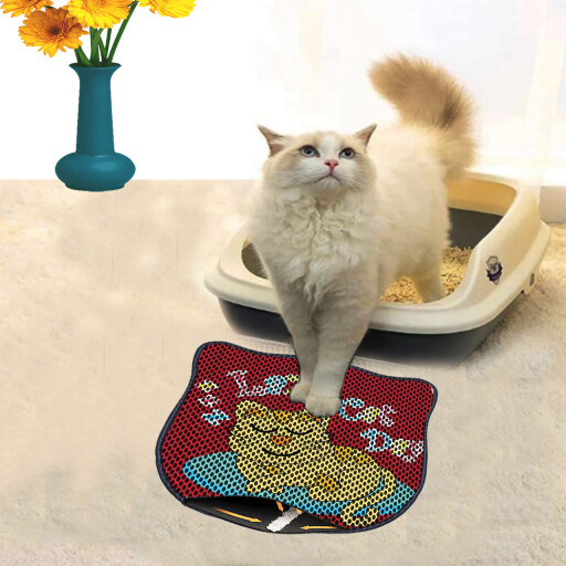 Covoras litiera pentru colectarea granulelor de nisip, Paws &amp; Whiskers, Kdkafa0203, 50% PVC/50% poliester, Multicolor
