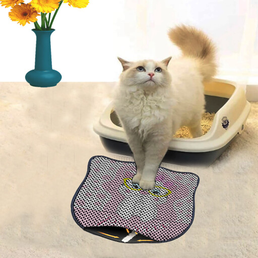 Covoras litiera pentru colectarea granulelor de nisip, Paws &amp; Whiskers, Kdkafa0219, 50% PVC/50% poliester, Multicolor