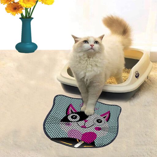 Covoras litiera pentru colectarea granulelor de nisip, Paws &amp; Whiskers, Kdkafa0221, 50% PVC/50% poliester, Multicolor