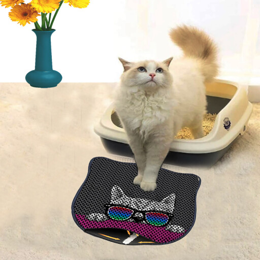 Covoras litiera pentru colectarea granulelor de nisip, Paws &amp; Whiskers, Kdkafa0224, 50% PVC/50% poliester, Multicolor
