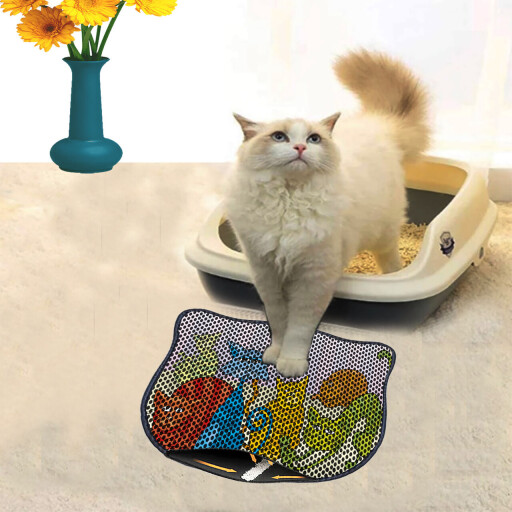 Covoras litiera pentru colectarea granulelor de nisip, Paws &amp; Whiskers, Kdkafa0233, 50% PVC/50% poliester, Multicolor