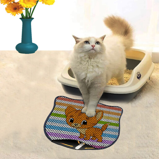 Covoras litiera pentru colectarea granulelor de nisip, Paws &amp; Whiskers, Kdkafa0239, 50% PVC/50% poliester, Multicolor