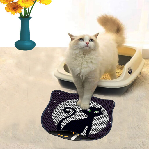 Covoras litiera pentru colectarea granulelor de nisip, Paws &amp; Whiskers, Kdkafa0242, 50% PVC/50% poliester, Multicolor