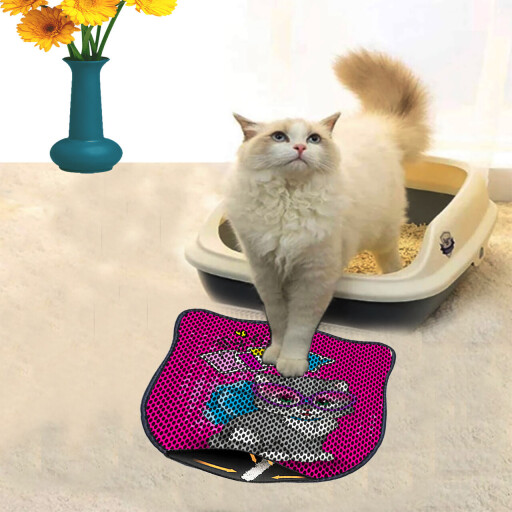Covoras litiera pentru colectarea granulelor de nisip, Paws &amp; Whiskers, Kdkafa0244, 50% PVC/50% poliester, Multicolor