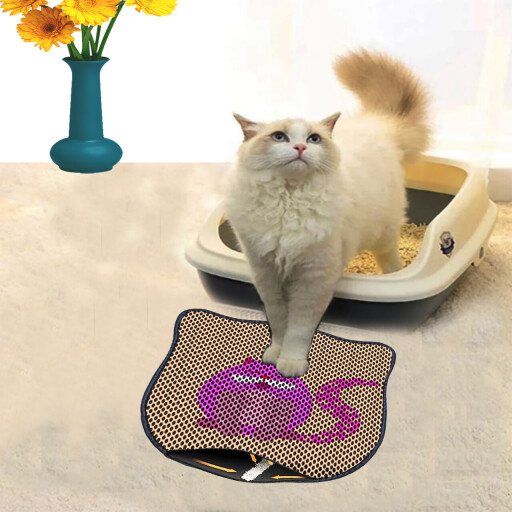 Covoras litiera pentru colectarea granulelor de nisip, Paws &amp; Whiskers, Kdkafa0249, 50% PVC/50% poliester, Multicolor
