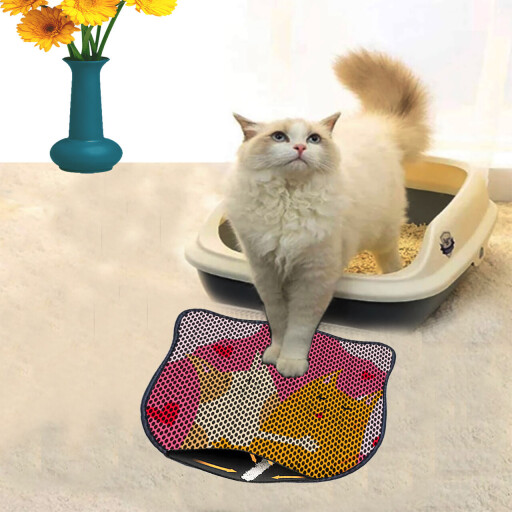 Covoras litiera pentru colectarea granulelor de nisip, Paws &amp; Whiskers, Kdkafa0251, 50% PVC/50% poliester, Multicolor