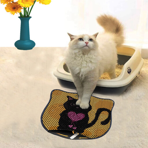 Covoras litiera pentru colectarea granulelor de nisip, Paws &amp; Whiskers, Kdkafa0253, 50% PVC/50% poliester, Multicolor