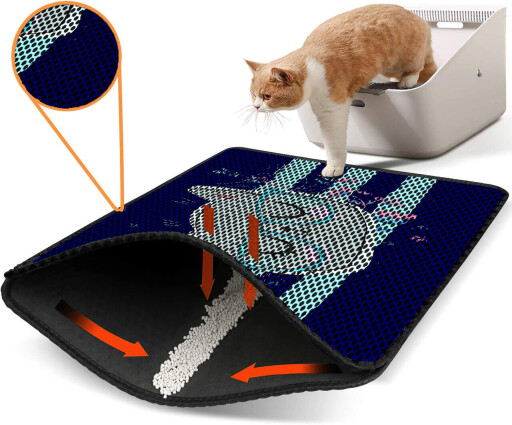 Covoras litiera pentru colectarea granulelor de nisip, Paws &amp; Whiskers, Nrszn0001, 50% PVC/50% poliester, Multicolor