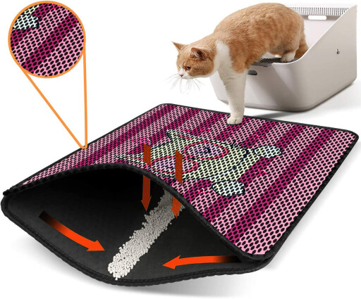 Covoras litiera pentru colectarea granulelor de nisip, Paws &amp; Whiskers, Nrszn0002, 50% PVC/50% poliester, Multicolor