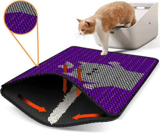Covoras litiera pentru colectarea granulelor de nisip, Paws &amp; Whiskers, Nrszn0003, 50% PVC/50% poliester, Multicolor