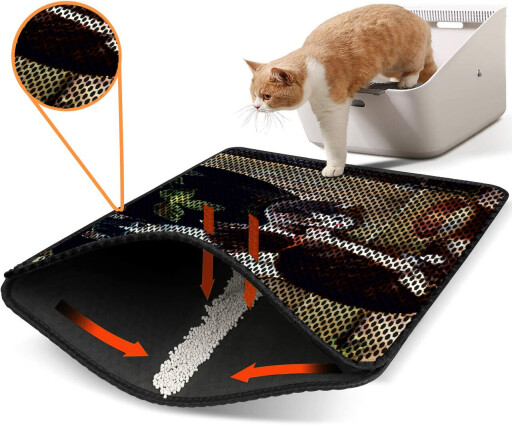 Covoras litiera pentru colectarea granulelor de nisip, Paws &amp; Whiskers, Nrszn0007, 50% PVC/50% poliester, Multicolor