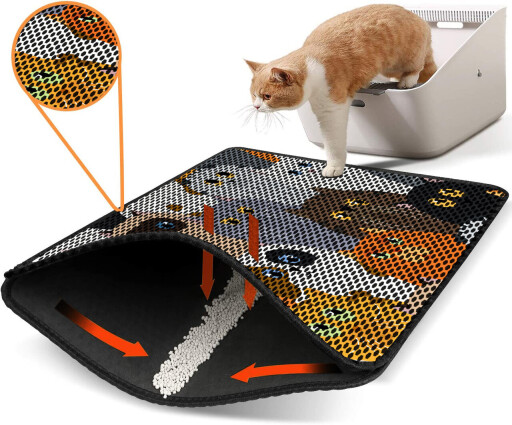 Covoras litiera pentru colectarea granulelor de nisip, Paws &amp; Whiskers, Nrszn0008, 50% PVC/50% poliester, Multicolor