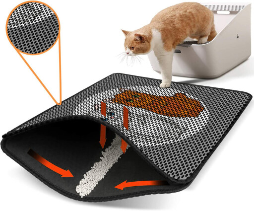 Covoras litiera pentru colectarea granulelor de nisip, Paws &amp; Whiskers, Nrszn0017, 50% PVC/50% poliester, Multicolor