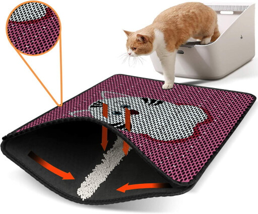 Covoras litiera pentru colectarea granulelor de nisip, Paws &amp; Whiskers, Nrszn0025, 50% PVC/50% poliester, Multicolor
