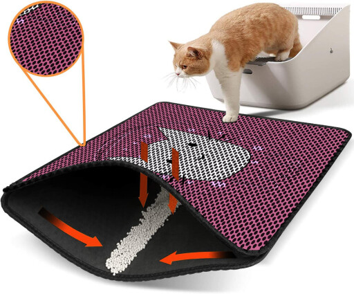 Covoras litiera pentru colectarea granulelor de nisip, Paws &amp; Whiskers, Nrszn0030, 50% PVC/50% poliester, Multicolor