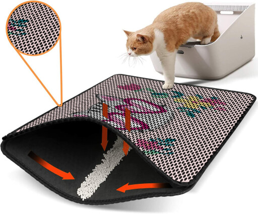 Covoras litiera pentru colectarea granulelor de nisip, Paws &amp; Whiskers, Nrszn0031, 50% PVC/50% poliester, Multicolor