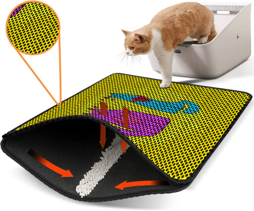 Covoras litiera pentru colectarea granulelor de nisip, Paws &amp; Whiskers, Nrszn0033, 50% PVC/50% poliester, Multicolor