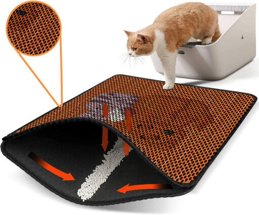 Covoras litiera pentru colectarea granulelor de nisip, Paws &amp; Whiskers, Nrszn0035, 50% PVC/50% poliester, Multicolor