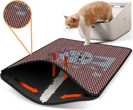 Covoras litiera pentru colectarea granulelor de nisip, Paws &amp; Whiskers, Nrszn0037, 50% PVC/50% poliester, Multicolor