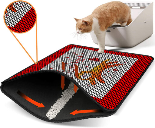 Covoras litiera pentru colectarea granulelor de nisip, Paws &amp; Whiskers, Nrszn0038, 50% PVC/50% poliester, Multicolor