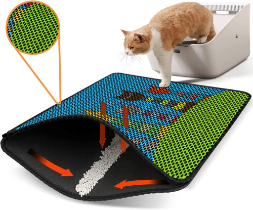 Covoras litiera pentru colectarea granulelor de nisip, Paws &amp; Whiskers, Nrszn0039, 50% PVC/50% poliester, Multicolor