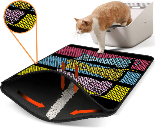 Covoras litiera pentru colectarea granulelor de nisip, Paws &amp; Whiskers, Nrszn0040, 50% PVC/50% poliester, Multicolor