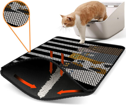 Covoras litiera pentru colectarea granulelor de nisip, Paws &amp; Whiskers, Nrszn0043, 50% PVC/50% poliester, Multicolor
