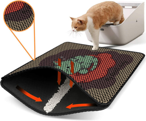 Covoras litiera pentru colectarea granulelor de nisip, Paws &amp; Whiskers, Nrszn0046, 50% PVC/50% poliester, Multicolor