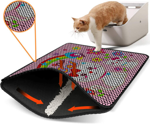 Covoras litiera pentru colectarea granulelor de nisip, Paws &amp; Whiskers, Nrszn0047, 50% PVC/50% poliester, Multicolor