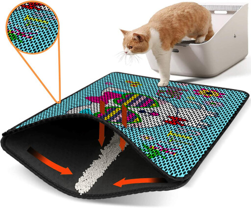 Covoras litiera pentru colectarea granulelor de nisip, Paws &amp; Whiskers, Nrszn0048, 50% PVC/50% poliester, Multicolor