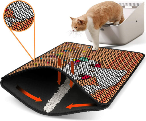 Covoras litiera pentru colectarea granulelor de nisip, Paws &amp; Whiskers, Nrszn0050, 50% PVC/50% poliester, Multicolor