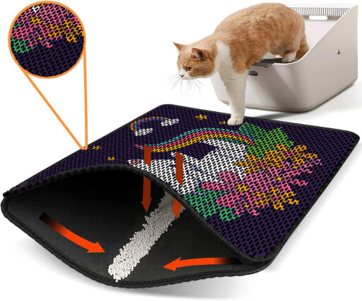 Covoras litiera pentru colectarea granulelor de nisip, Paws &amp; Whiskers, Nrszn0052, 50% PVC/50% poliester, Multicolor