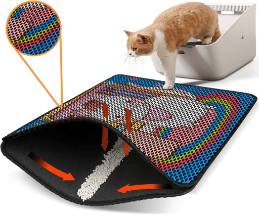 Covoras litiera pentru colectarea granulelor de nisip, Paws &amp; Whiskers, Nrszn0053, 50% PVC/50% poliester, Multicolor
