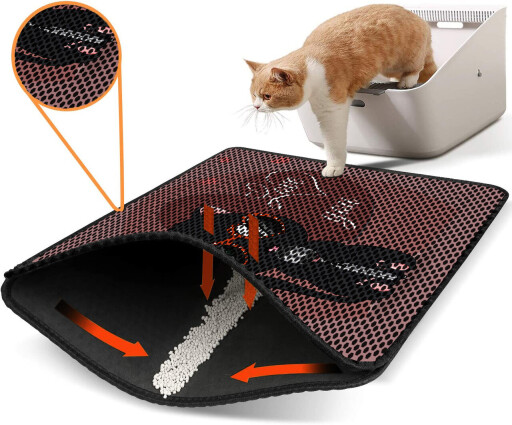 Covoras litiera pentru colectarea granulelor de nisip, Paws &amp; Whiskers, Nrszn0054, 50% PVC/50% poliester, Multicolor