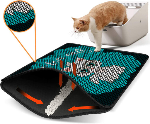 Covoras litiera pentru colectarea granulelor de nisip, Paws &amp; Whiskers, Nrszn0057, 50% PVC/50% poliester, Multicolor