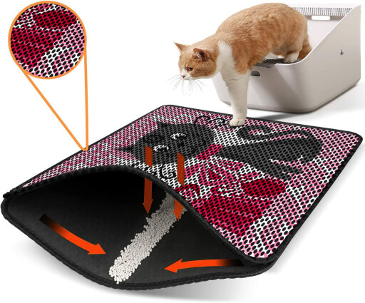 Covoras litiera pentru colectarea granulelor de nisip, Paws &amp; Whiskers, Nrszn0058, 50% PVC/50% poliester, Multicolor