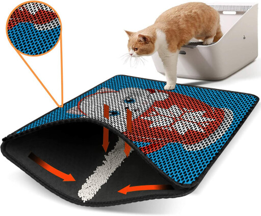 Covoras litiera pentru colectarea granulelor de nisip, Paws &amp; Whiskers, Nrszn0060, 50% PVC/50% poliester, Multicolor