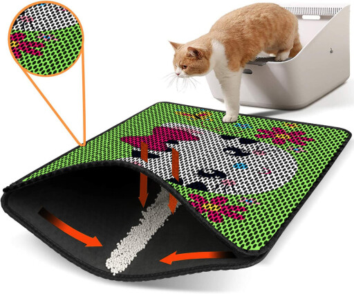 Covoras litiera pentru colectarea granulelor de nisip, Paws &amp; Whiskers, Nrszn0062, 50% PVC/50% poliester, Multicolor