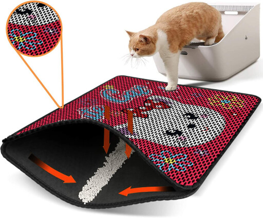 Covoras litiera pentru colectarea granulelor de nisip, Paws &amp; Whiskers, Nrszn0064, 50% PVC/50% poliester, Multicolor