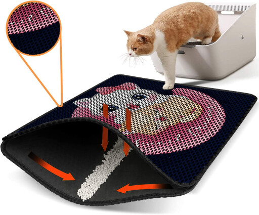 Covoras litiera pentru colectarea granulelor de nisip, Paws &amp; Whiskers, Nrszn0065, 50% PVC/50% poliester, Multicolor