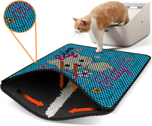 Covoras litiera pentru colectarea granulelor de nisip, Paws &amp; Whiskers, Nrszn0066, 50% PVC/50% poliester, Multicolor