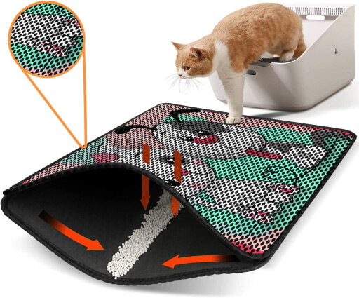 Covoras litiera pentru colectarea granulelor de nisip, Paws &amp; Whiskers, Nrszn0067, 50% PVC/50% poliester, Multicolor