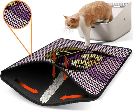 Covoras litiera pentru colectarea granulelor de nisip, Paws &amp; Whiskers, Nrszn0077, 50% PVC/50% poliester, Multicolor