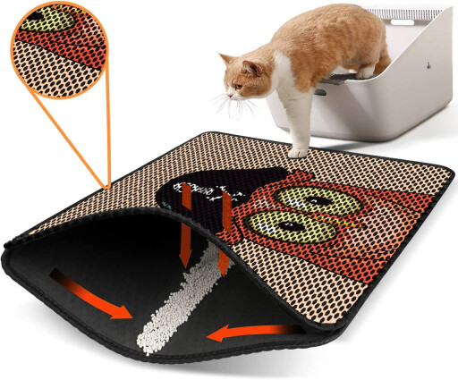 Covoras litiera pentru colectarea granulelor de nisip, Paws &amp; Whiskers, Nrszn0078, 50% PVC/50% poliester, Multicolor