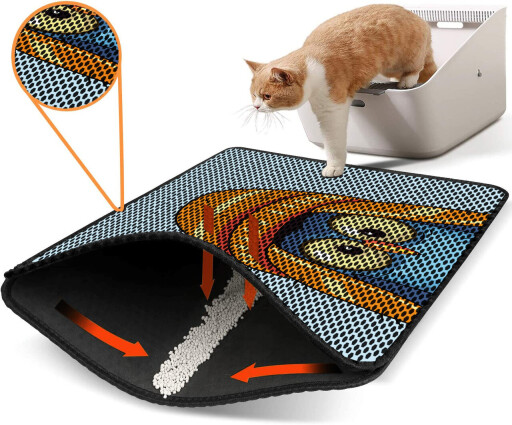 Covoras litiera pentru colectarea granulelor de nisip, Paws &amp; Whiskers, Nrszn0080, 50% PVC/50% poliester, Multicolor