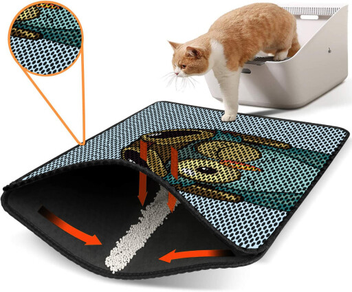 Covoras litiera pentru colectarea granulelor de nisip, Paws &amp; Whiskers, Nrszn0081, 50% PVC/50% poliester, Multicolor