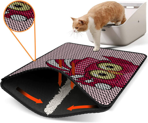Covoras litiera pentru colectarea granulelor de nisip, Paws &amp; Whiskers, Nrszn0082, 50% PVC/50% poliester, Multicolor