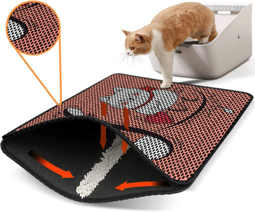 Covoras litiera pentru colectarea granulelor de nisip, Paws &amp; Whiskers, Nrszn0083, 50% PVC/50% poliester, Multicolor